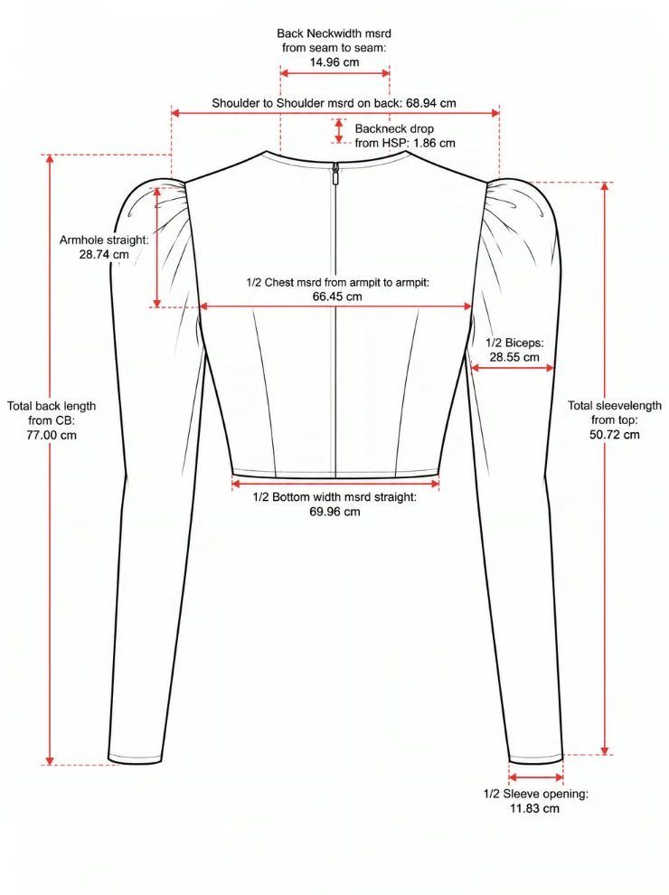 Back technical flat with points of measure