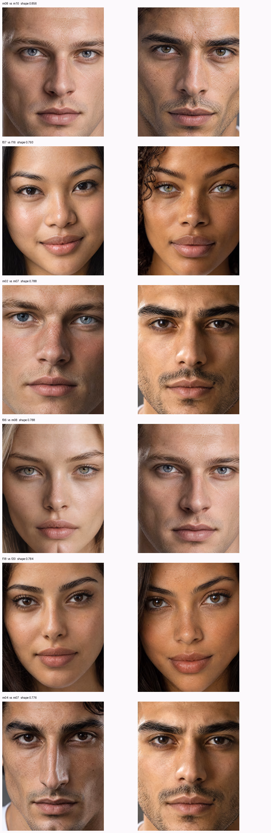 The six most similar pairs in the casting