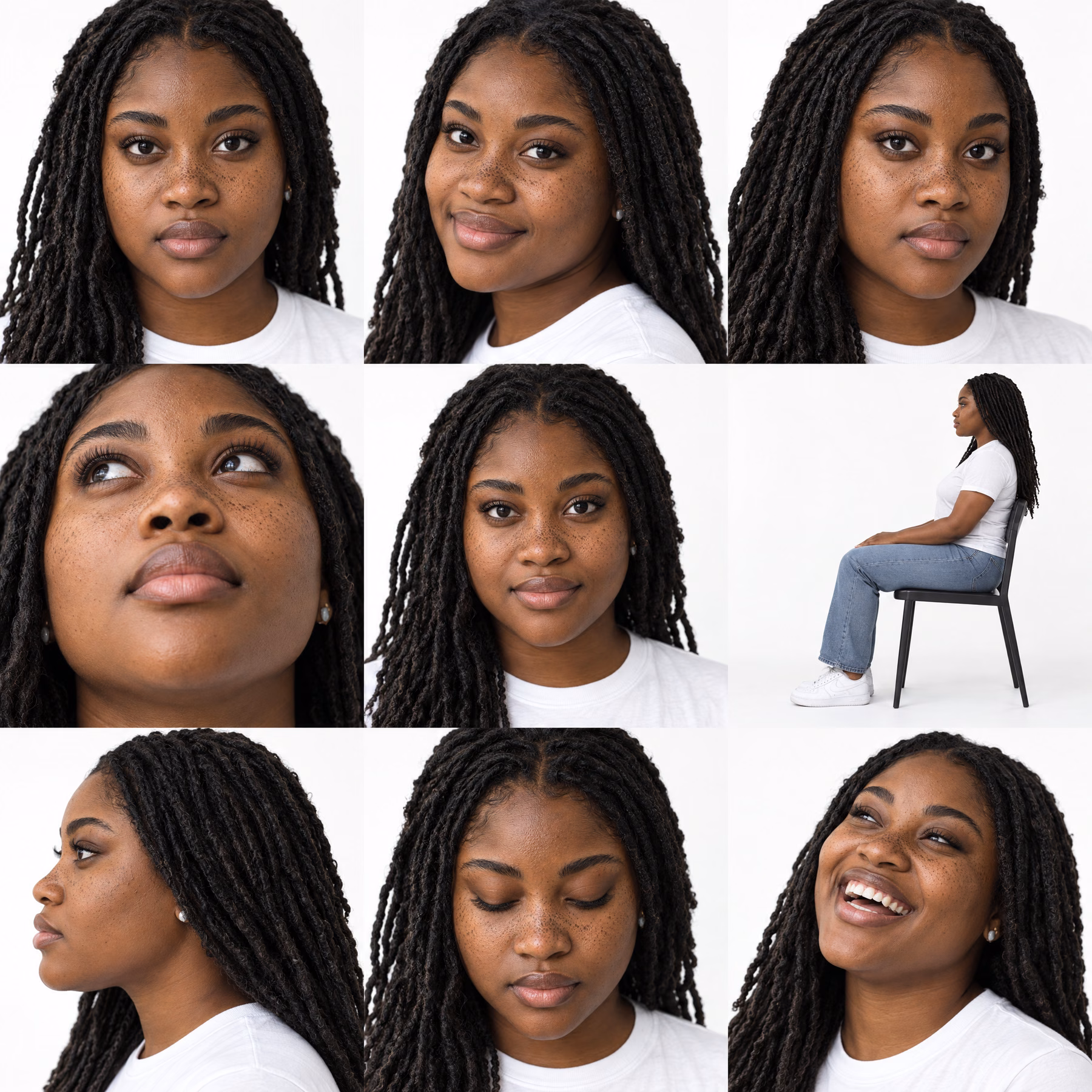 Nine-panel set card generated from one portrait